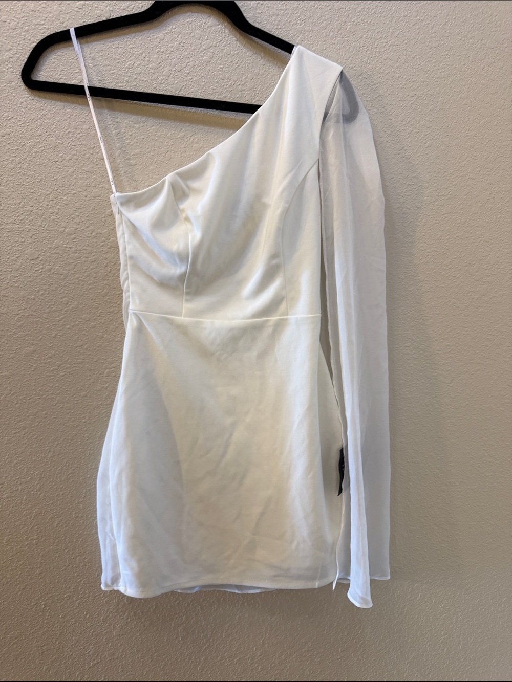Lulu's White One-Shoulder Mini Dress with Sheer Long Sleeve - Picture 2 of 6